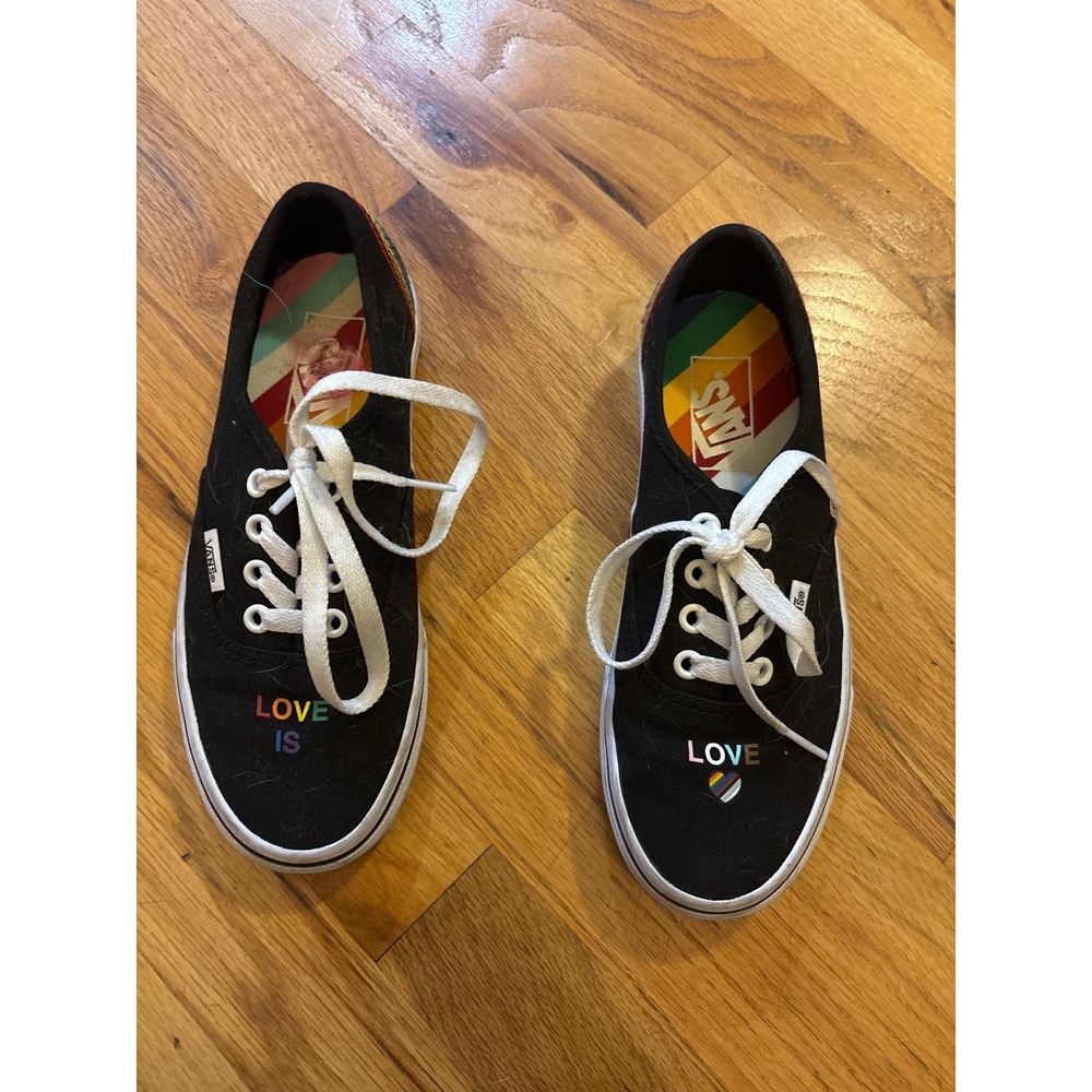 Vans Authentic Love is Love Pride Collection Black Rainbow Sneakers Youth 4.5